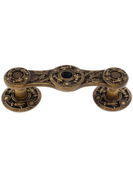 Jeweled Lily/Onyx Pull with 2 Back Plates in Antique Brass